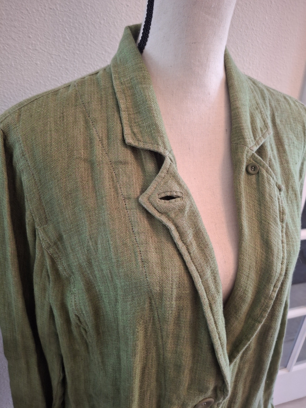 Eileen Fisher Olive Green Linen Relaxed Blazer - Picture 3 of 5